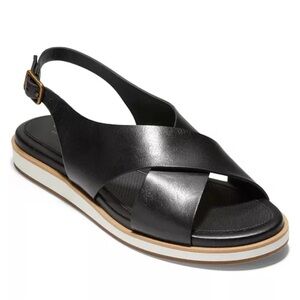 Cole Haan Grand 360 Women’s Mira Crossband Leather Sandals Black Sz 7.5